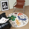 Axyaa Flower Pastoral Small Fresh Round Rug for Bedroom Dresser, Living Room Non-Slip Carpet