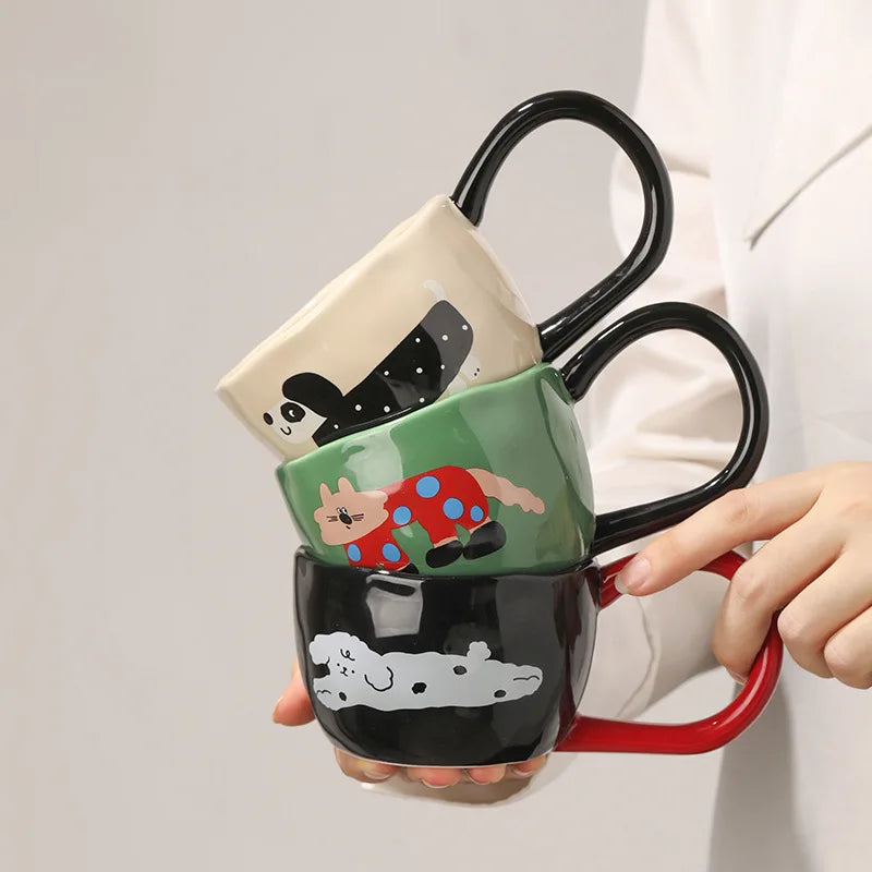 Axya Irregular Cartoon Ceramic Mug with Large Handle for Coffee & Tea