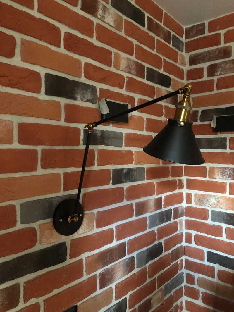 Axyaa Vintage E27 Industrial Sconce Wall Lamp, Long Arm Retro Black Copper Wandlamp
