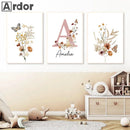 Personalized Wildflower Poster Custom Name Canvas Painting by Axyaa - Baby Kids Living Room Wall Art
