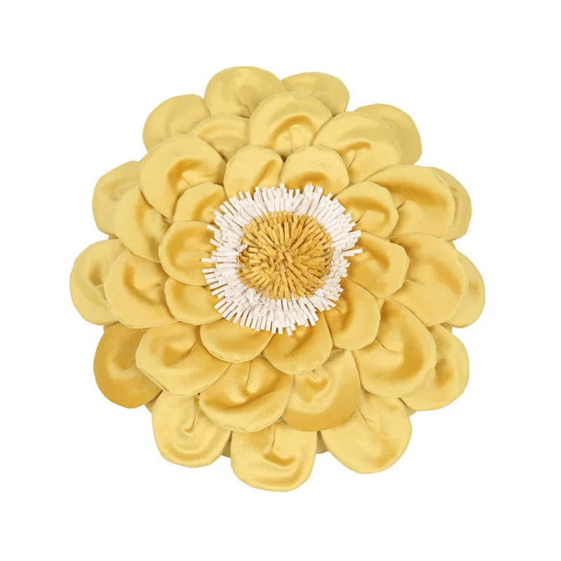 Axyaa Velvet Flower Cushion Cover in Yellow Blue White Pink, Handmade Luxury Pillowcase