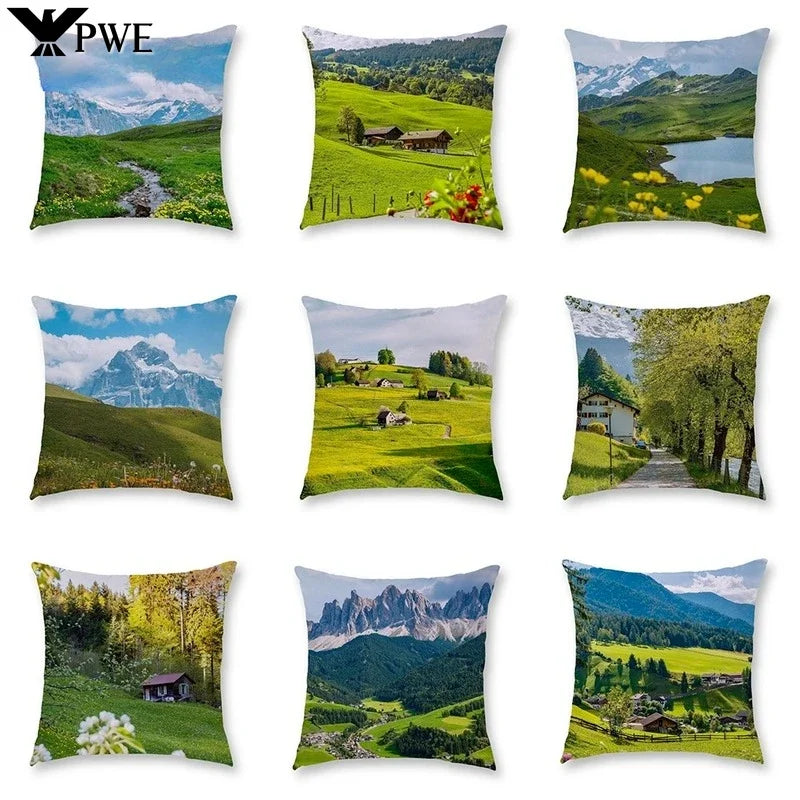 Axyaa Blue Sky Grassland Cushion Cover 45x45cm for Home Decor and Comfort