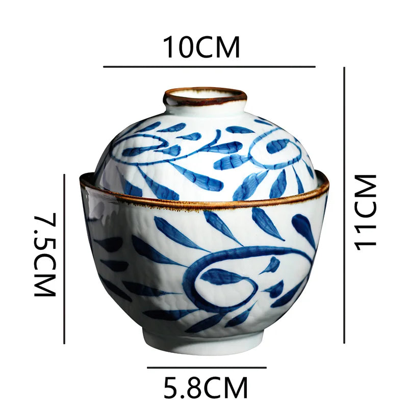 Axya Hand-painted Ceramic Stew Pot with Lid - Kitchen Tableware Soup Bowl