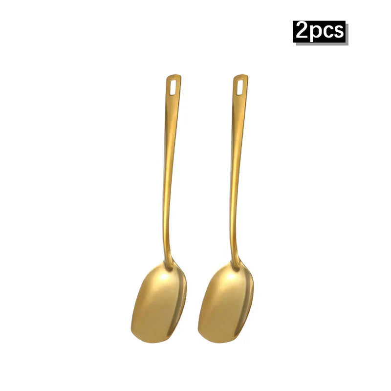 Axyaa 6pcs Korean Stainless Steel Kitchenware Set - Golden Soup Spoon, Colander, Hot Pot Spoon
