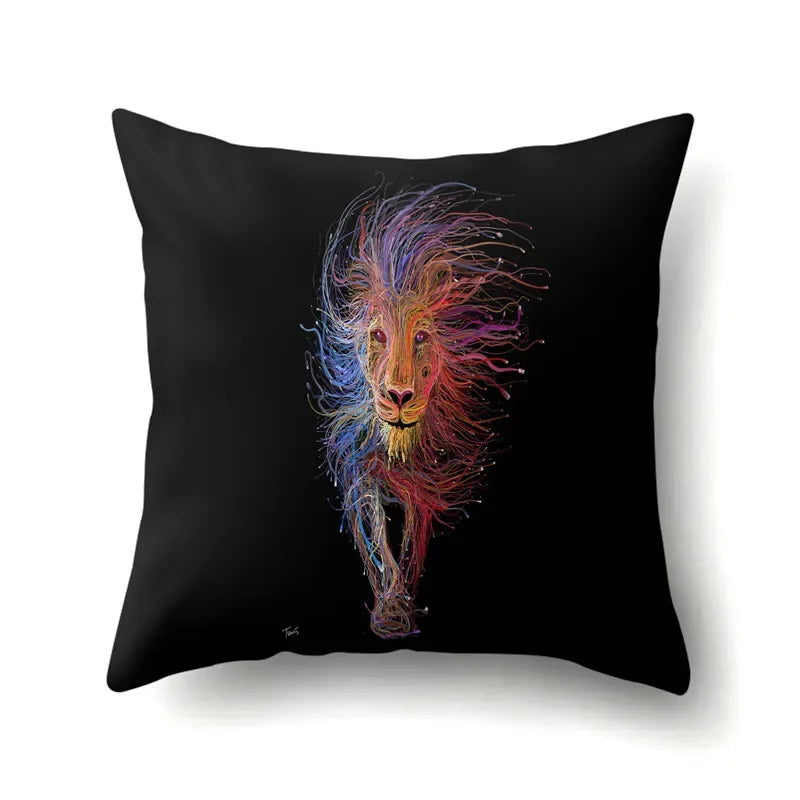 Lion Pattern Polyester Cushion Cover by Axyaa - Home decoration Pillow Cover