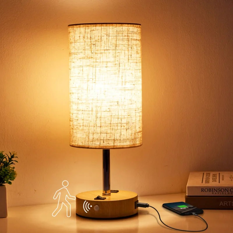 Motion Sensor Bedside Lamp USB Rechargeable Light Grey Desk Lamp