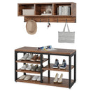 Axyaa Industrial Coat Rack Shoe Bench Set with Storage Cubbies