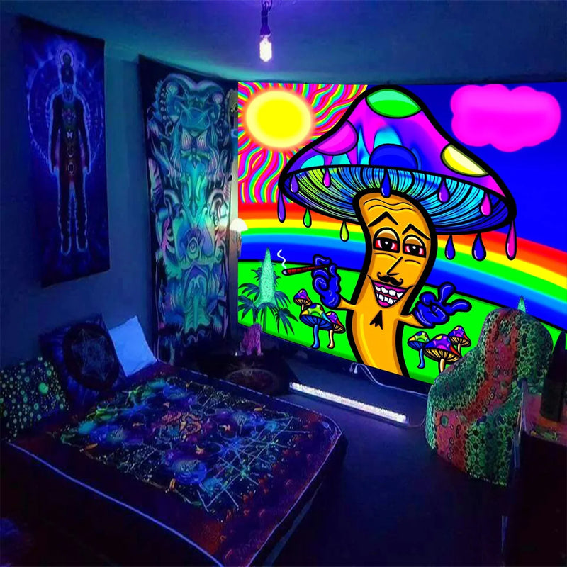 Axyaa Psychedelic Mandala Tapestry Wall Hanging for UV Home Decor
