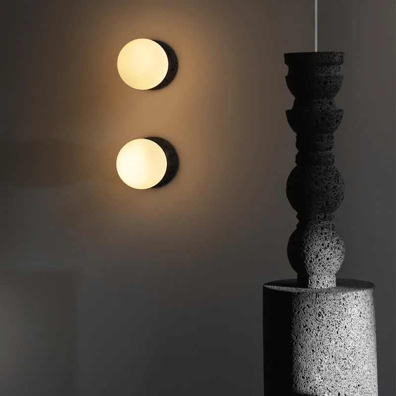 Axyaa Double Ball Pendant Light Glass & Cement Globe Ceiling Lamp