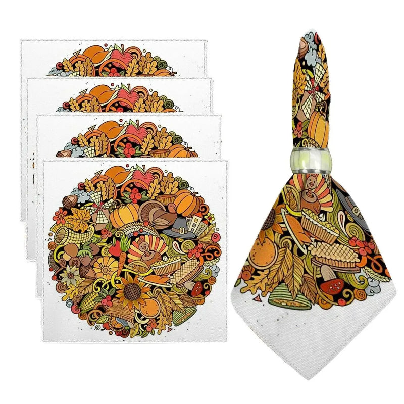 Axyaa Fall Harvest Pumpkin Napkins Square Tablecloth - Set of 4