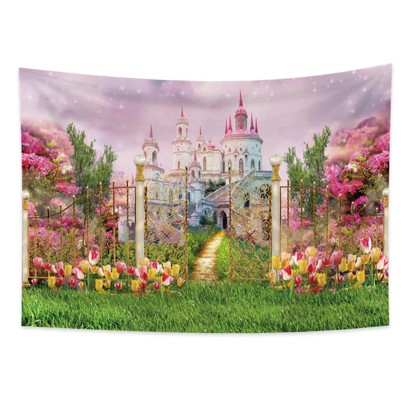 Axyaa Princess Castle Garden Tapestry: Boho Wall Hanging for Room Decoration