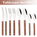 Axyaa Stainless Steel Wooden Handle Cutlery Set - 16Pcs Flatware Steak Knife Fork Spoon