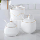 Axya White Ceramic Seasoning Set:  Oil, Vinegar, Sugar Bowl & Spice Jar Pack
