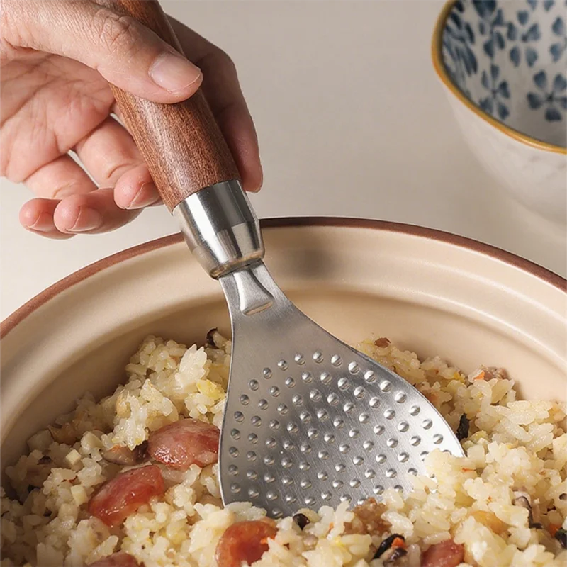 Axyaa Stainless Steel Rice Spoon with Wooden Handle