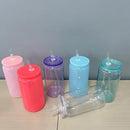 Axyaa Colorful Lid Plastic Cup with Straws - Replacement for Can Shaped Iced Coffee Juice Mug