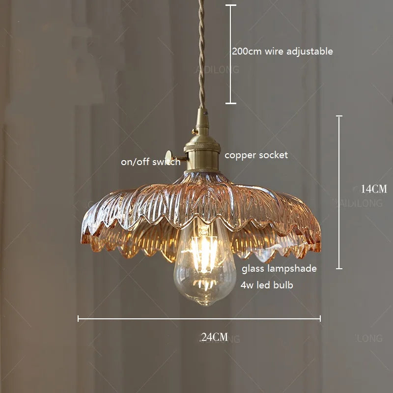 Axyaa White Green Glass LED Pendant Light with Copper Socket