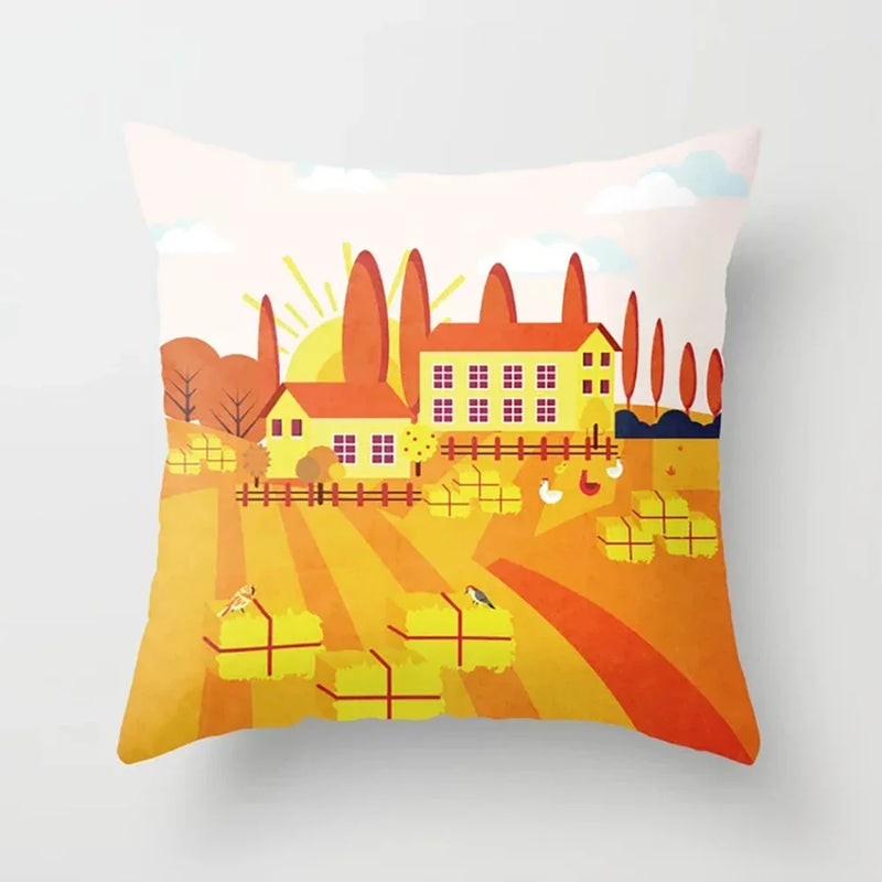 Pink Anime City Print Polyester Pillowcase 45x45cm for Bedroom Living Room by Axyaa.