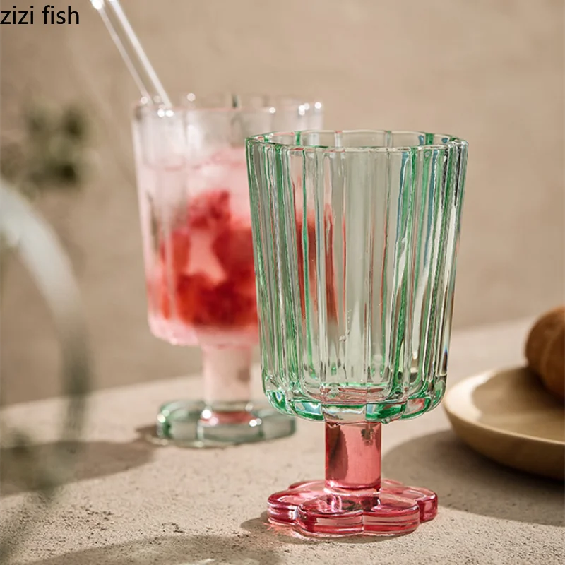 Axya Flower Glass Cups: High Foot Drinkware for Juice, Wine, and More
