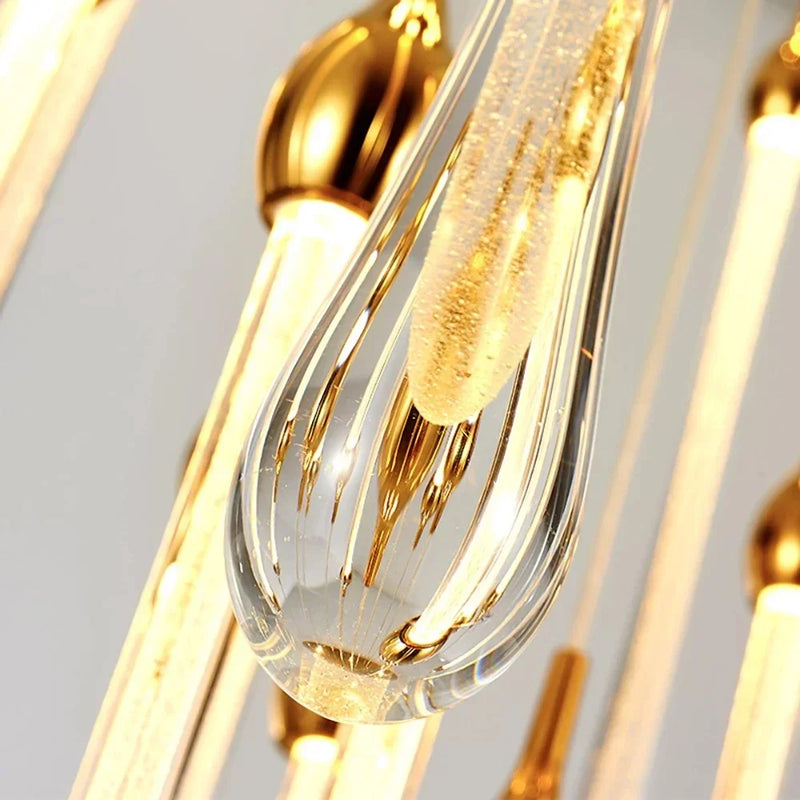 Axyaa Modern Crystal LED Chandelier for Living Room, Luxury Gold Staircase Hanging Light Fixture