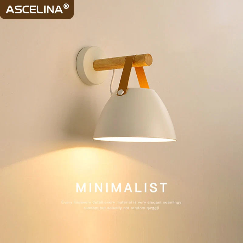 Nordic Wooden LED Wall Lamps by Axyaa: Leather Belt Iron Head Hanging Sconces for Indoor Decor Lighting