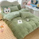 Axyaa Winter Warm Striped Rabbit Plush Four-piece Bed Sheet