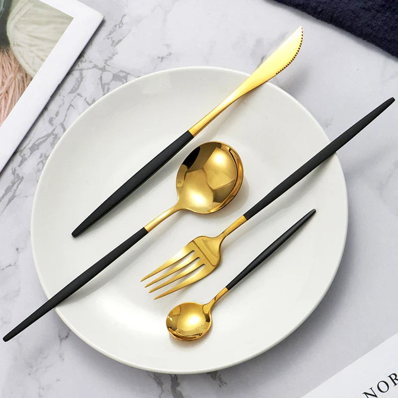 Axyaa Gold Western Tableware Set: 6pcs/30pcs Stainless Steel Knife, Fork, Spoon