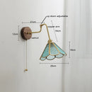 Axyaa Green Glass Copper LED Wall Sconce with Pull Chain Switch and Walnut Wood Base