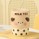 Axyaa Cartoon Milk Tea Ceramic Couple Mugs with Lid, Ceramic Straw Cup for Home and Office