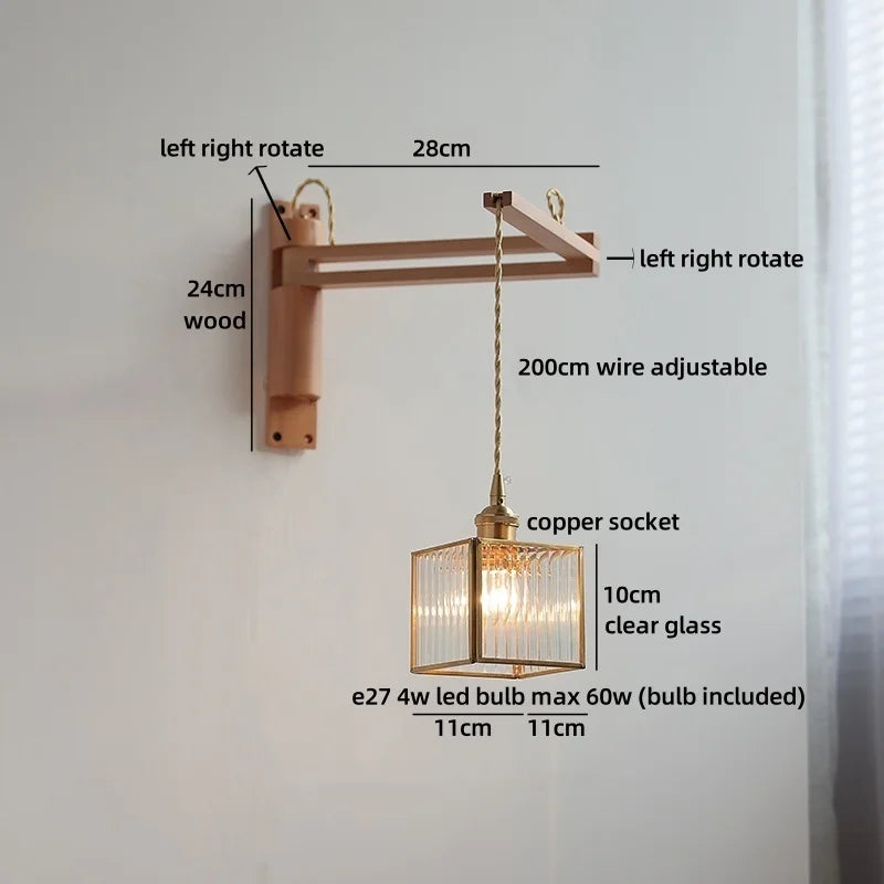 Axyaa Wabi Sabi LED Wall Light Mirror Glass Wood Modern Nordic Bedside Lamp