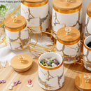 Axya Ceramic Storage Jar Set with Wooden Lid - 7 Piece Airtight Kitchen Containers