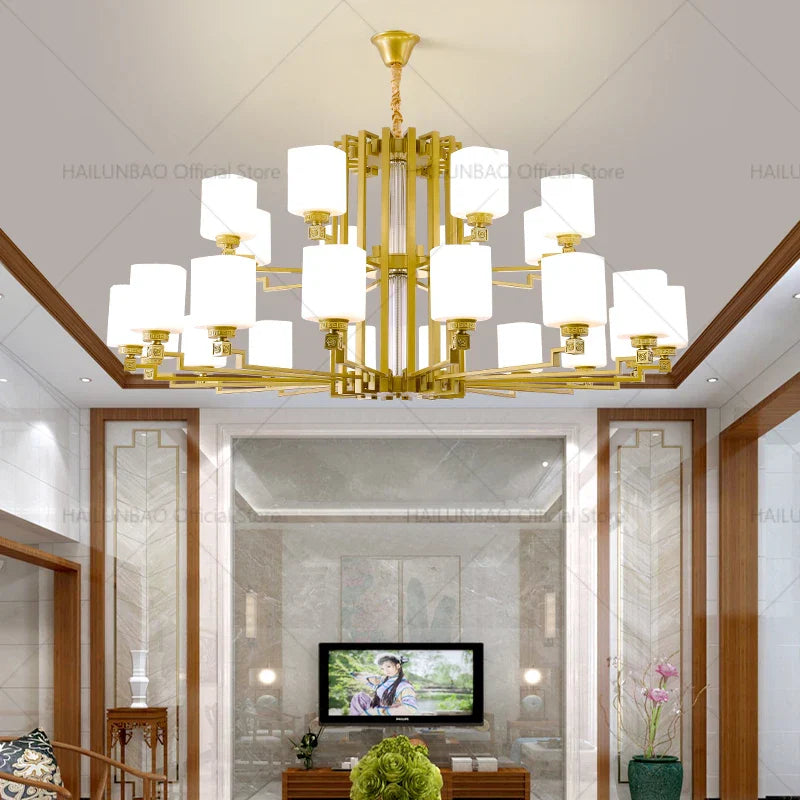 Axyaa Duplex Villa Living Room Chandelier - New Chinese High Jump Floor Lighting