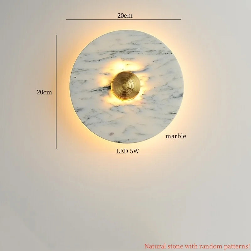 Axyaa Circular Marble LED Wall Lamp Modern Nordic Interior Lighting