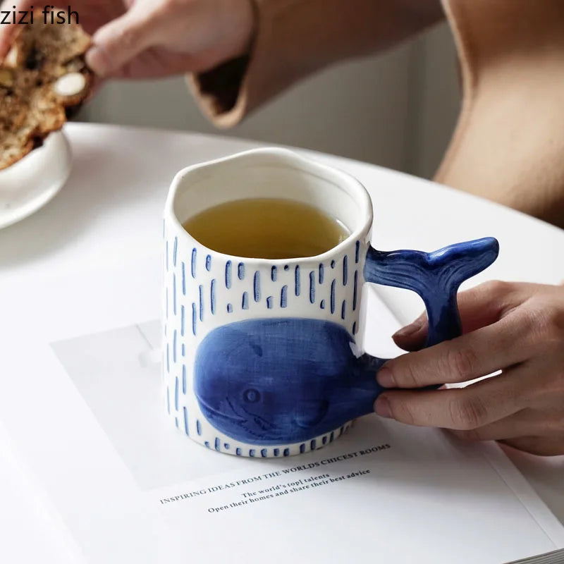 Axya Cartoon Dolphin Mug with Whale Tail Handle, Kids' Cute Fish Cup