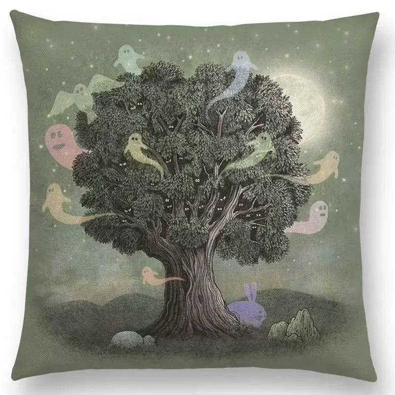 Cute Ghost Sailboat Whale Diver Cushion Cover by Axyaa