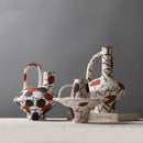 Axyaa Geometric Graffiti Pattern Ceramic Vase with Handle for Home Decor