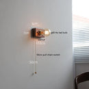 Axyaa Vintage LED Wall Lamp Pull Chain Switch Plug, Walnut Ash Wood Copper