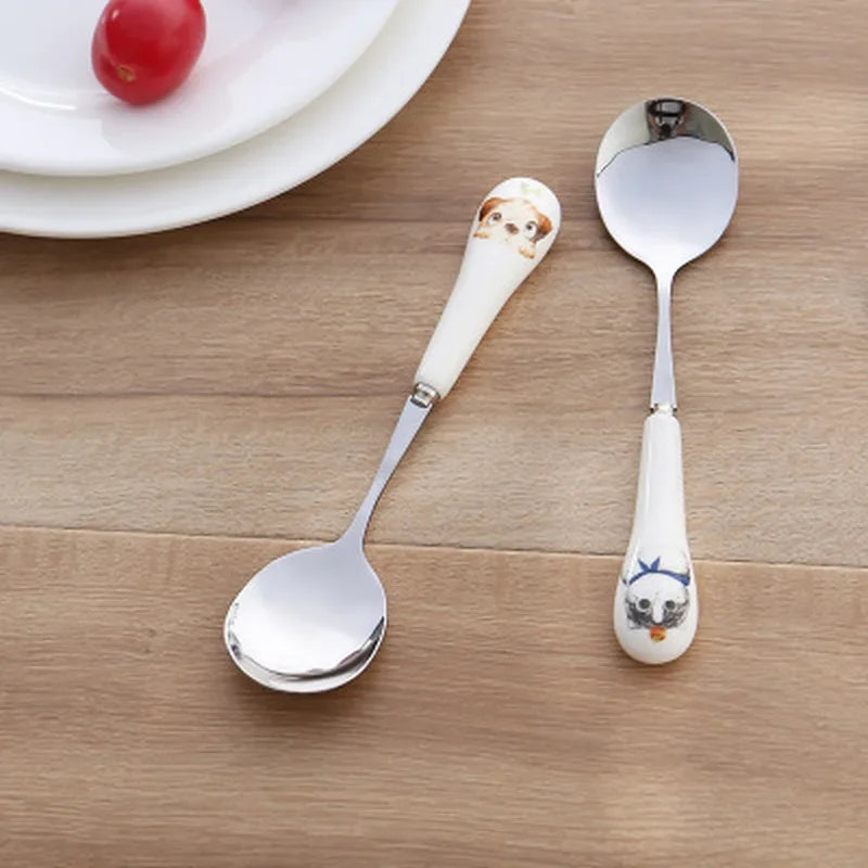 Axya Cartoon Animal Ceramic Handle Stainless Steel Coffee Spoon