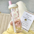 Axyaa 850ml Cute Bow Plastic Tumbler with Straw, Kawaii Design, for Cold Drinks and Boba