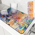 Axyaa Watercolor Flowers Butterflies Absorbent Non-Slip Drying Mat for Kitchen Counter