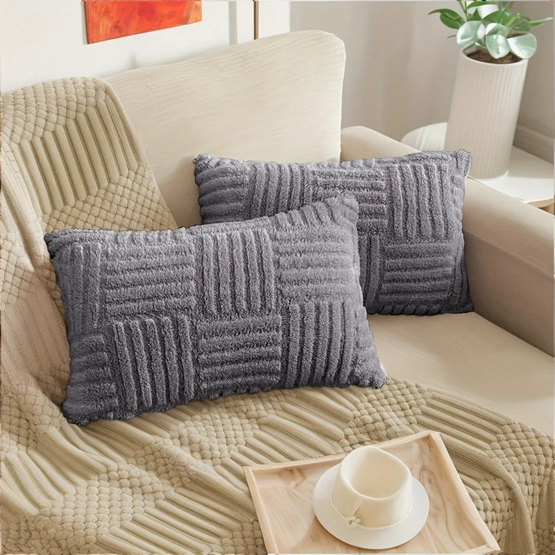 Axyaa Boho Stripe Geometry Plush Pillow Covers, 18inx18in