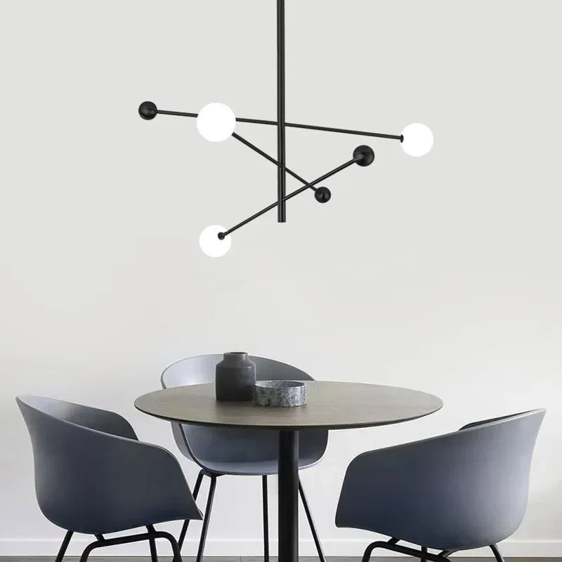 Axyaa Modern Glass Ball LED Ceiling Chandelier in Black Gold for Home Lighting