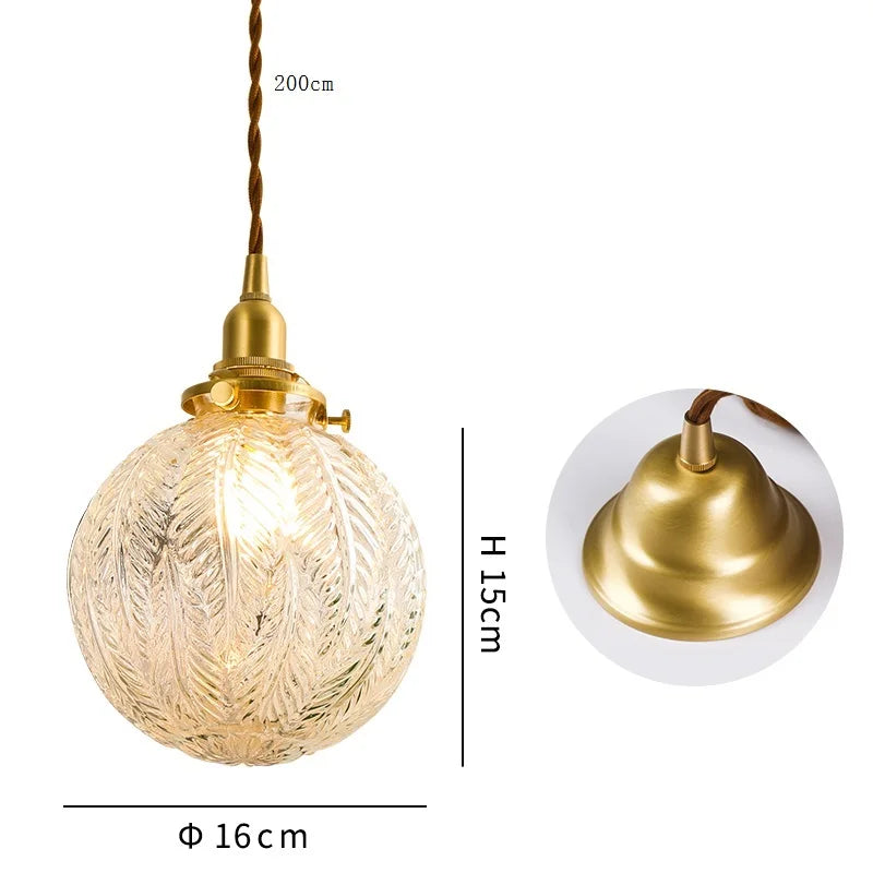 Axyaa Clear Glass LED Pendant Light: Nordic Style Copper Hanging Lamp
