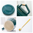 Axyaa European Style Gold Ceramic Coffee Mug with Lid and Spoon