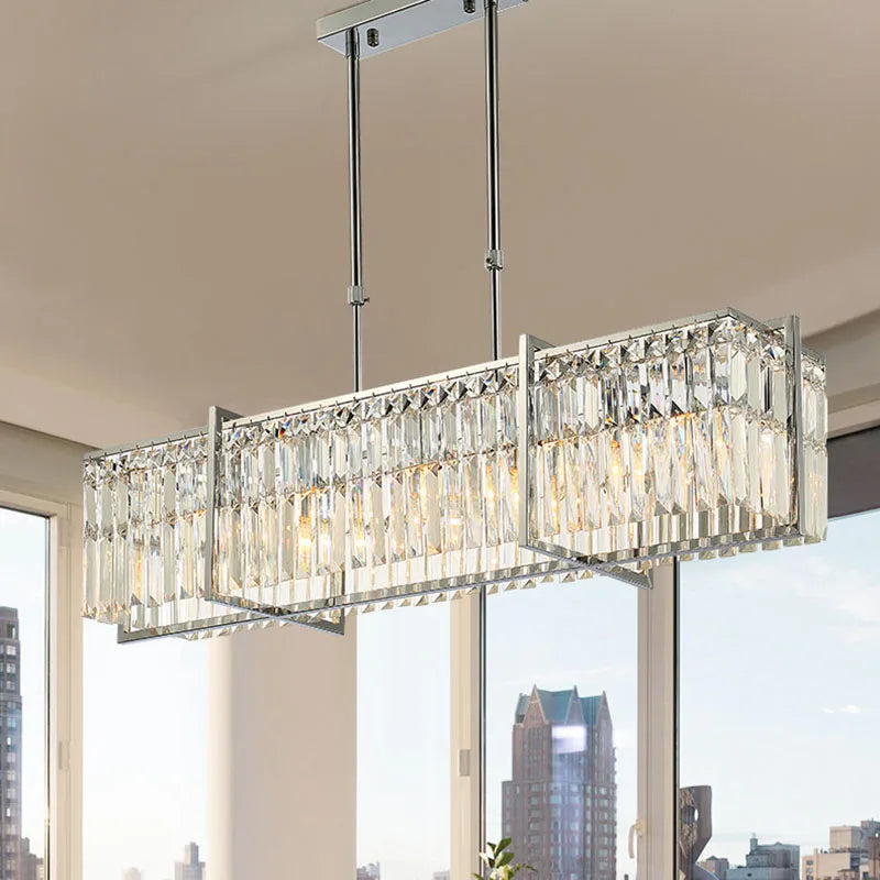 Axyaa Modern Crystal Chandelier for Living Room and Dining, Elegant Rectangular Light