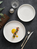 Axyaa Ceramic Wood Grain Steak Plate - White Western Tableware for Home and Hotel