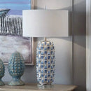 Axyaa Blue Ceramic LED Table Lamp for Bedroom Living Room Villas