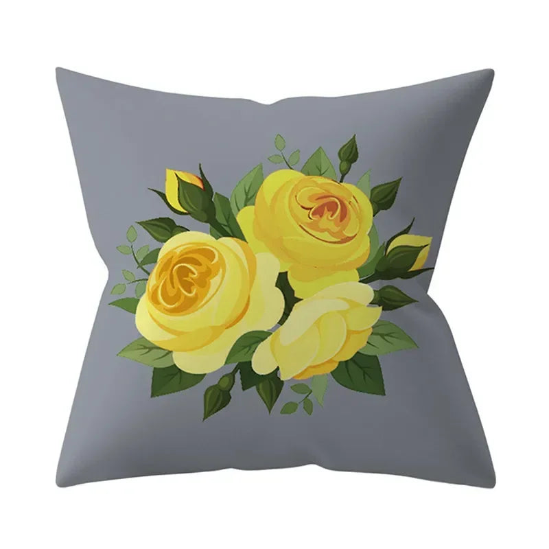 Axyaa Yellow Floral Geometric Cushion Cover 45x45cm