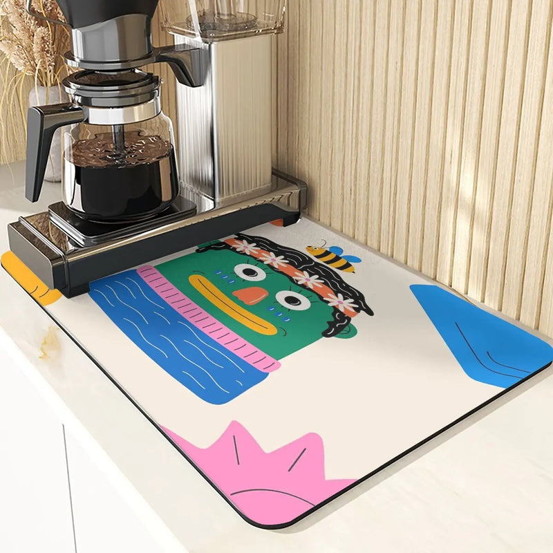 Axyaa Cartoon Pattern Kitchen Drying Mat - Non-Slip Table Coasters & Placemat