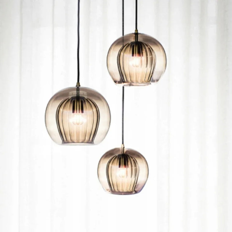 Axyaa Glass Amber/Clear LED Pendant Light for Kitchen Living Room, Modern Industrial Fixture