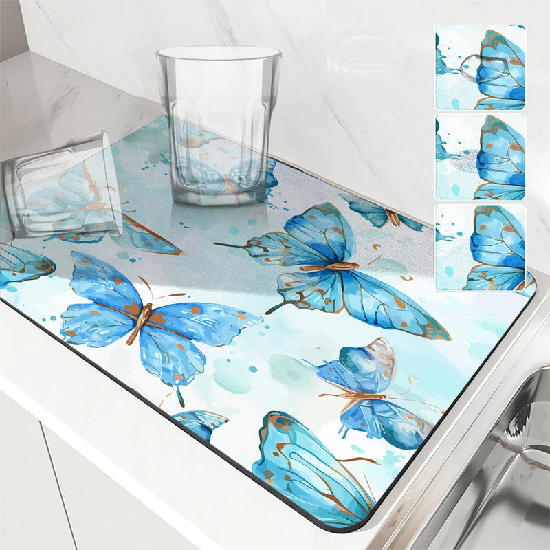 Axyaa Butterfly Absorbent Draining Mat | Quick Dry Kitchen & Bathroom Drain Pad